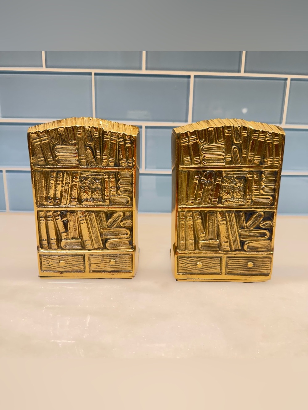 Vintage Brass Library Bookshelf Owl Bookends Pair Made in Korea 6” Gold Tone